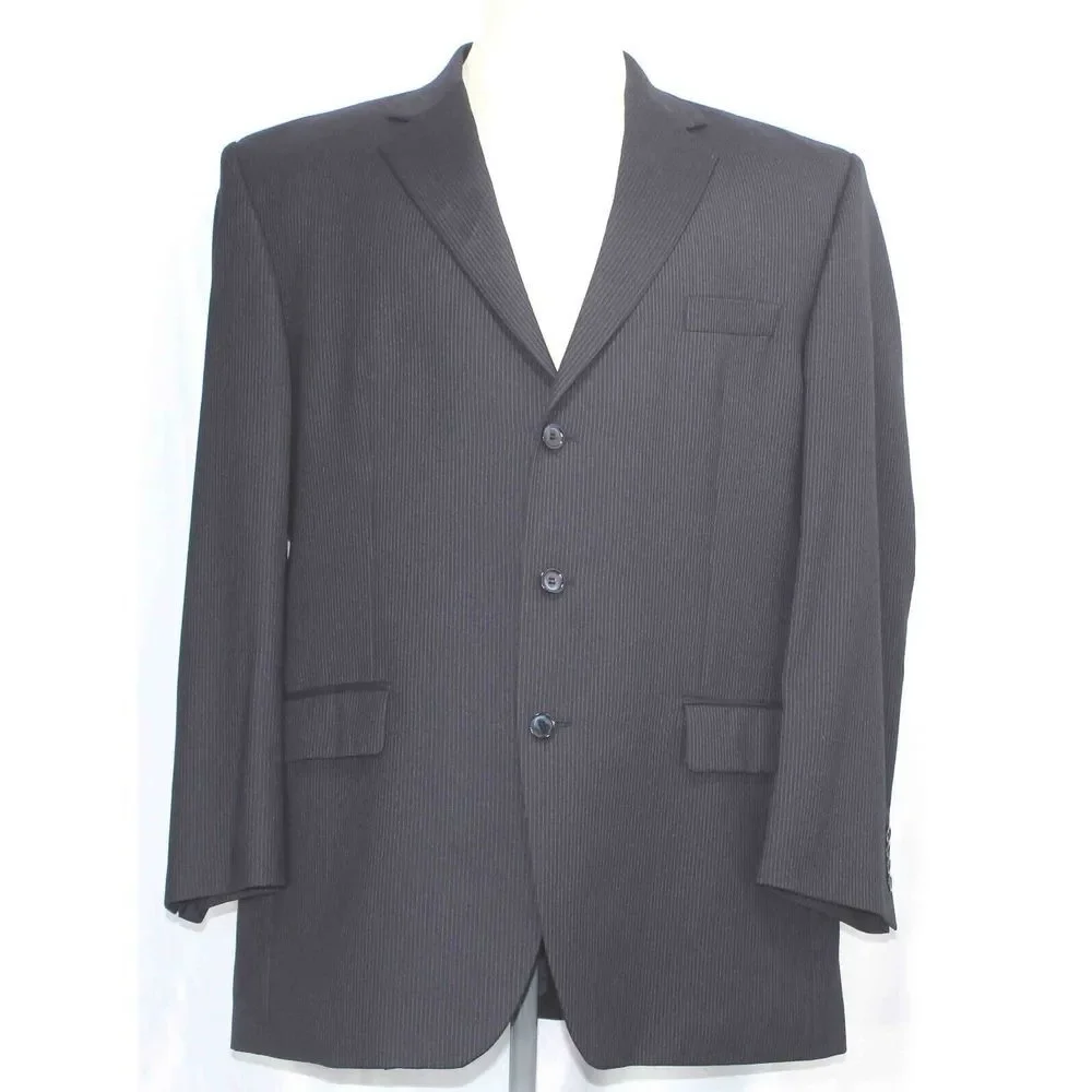 Lauren Ralph Lauren 100% Wool Dark Navy Blue Striped Blazer Jacket Mens Size 48L